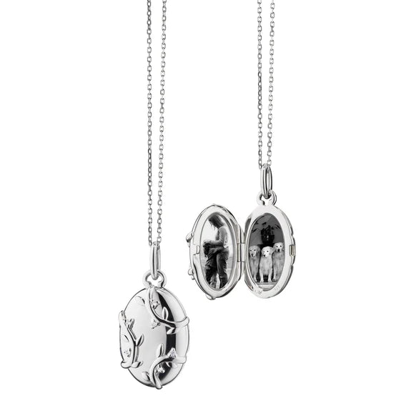 MONICA RICH KOSANN STERLING SILVER WHITE SAPPHIRE VINE LOCKET NECKLACE