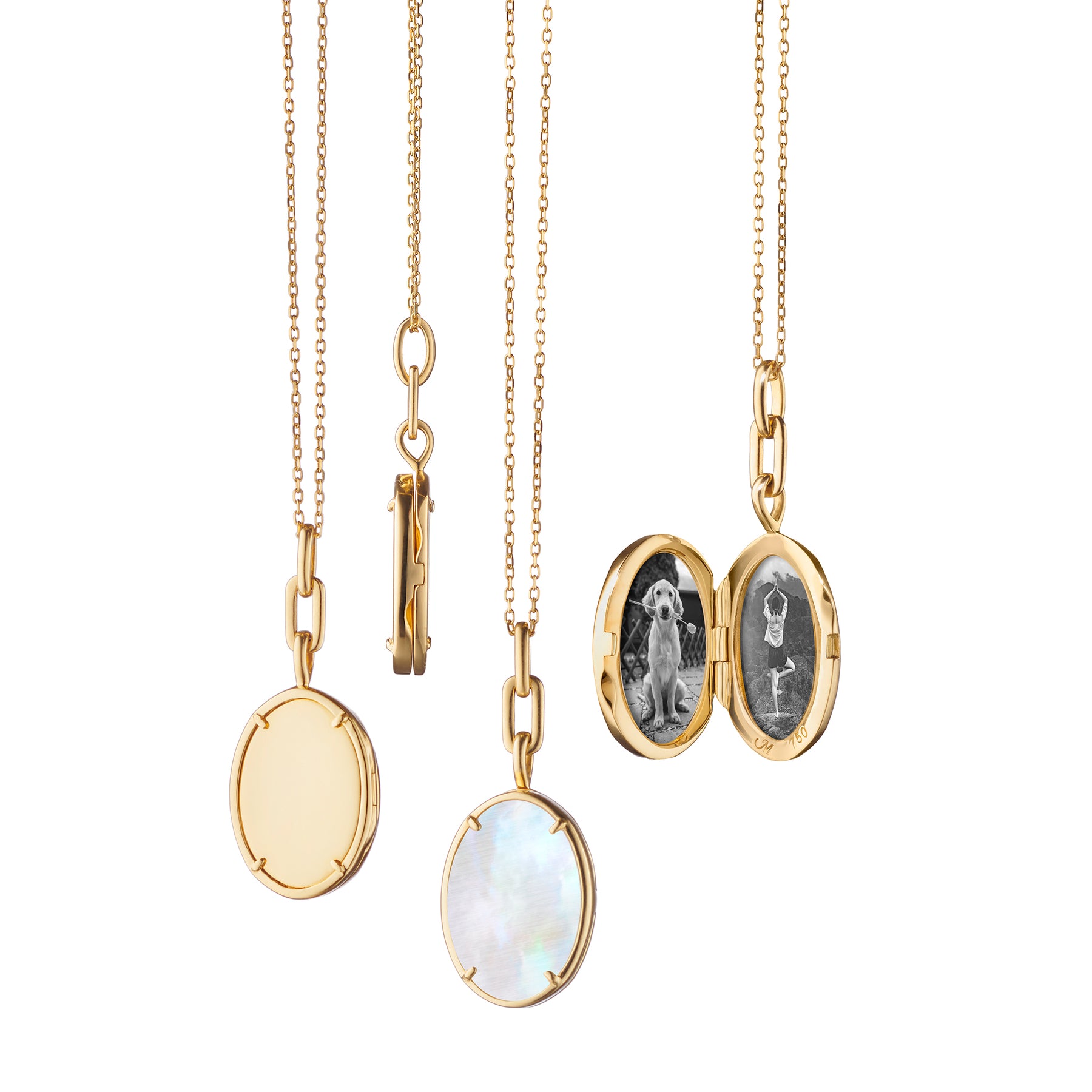 MONICA RICH KOSANN 18K YELLOW GOLD MOTHER-OF-PEARL OVAL LOCKET NECKLACE