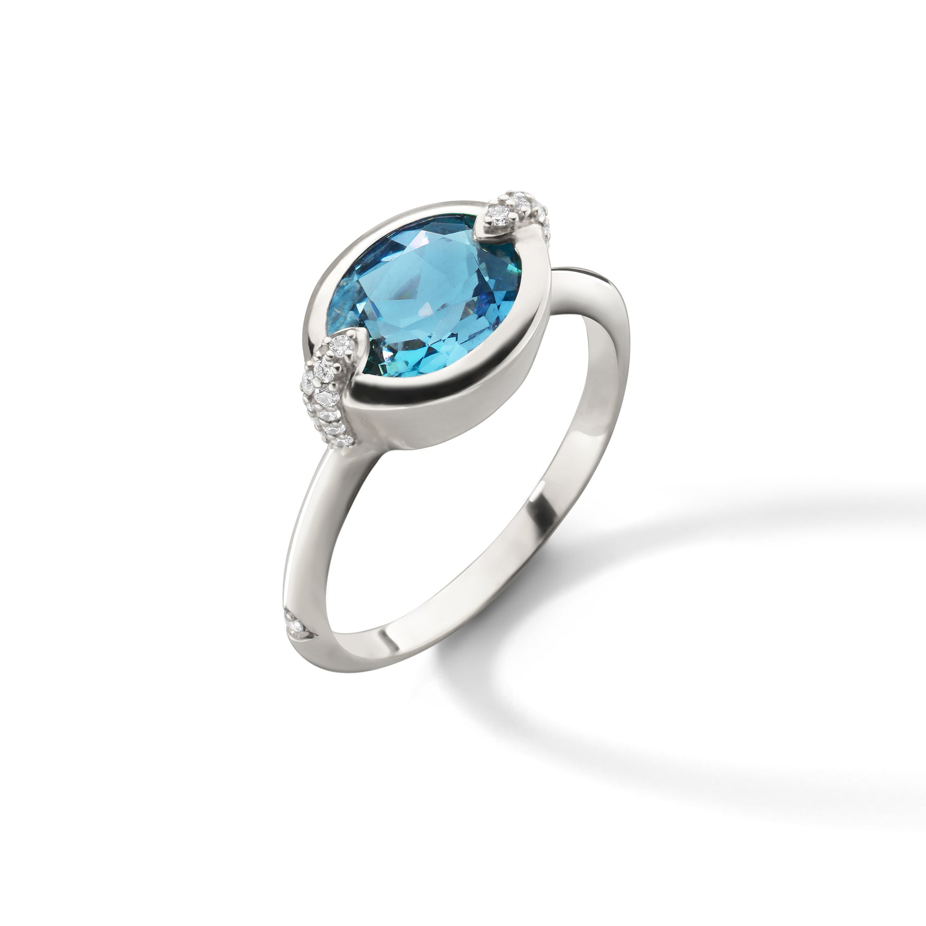 MONICA RICH KOSANN STERLING SILVER LONDON BLUE TOPAZ AND WHITE SAPPHIRE COCKTAIL RING