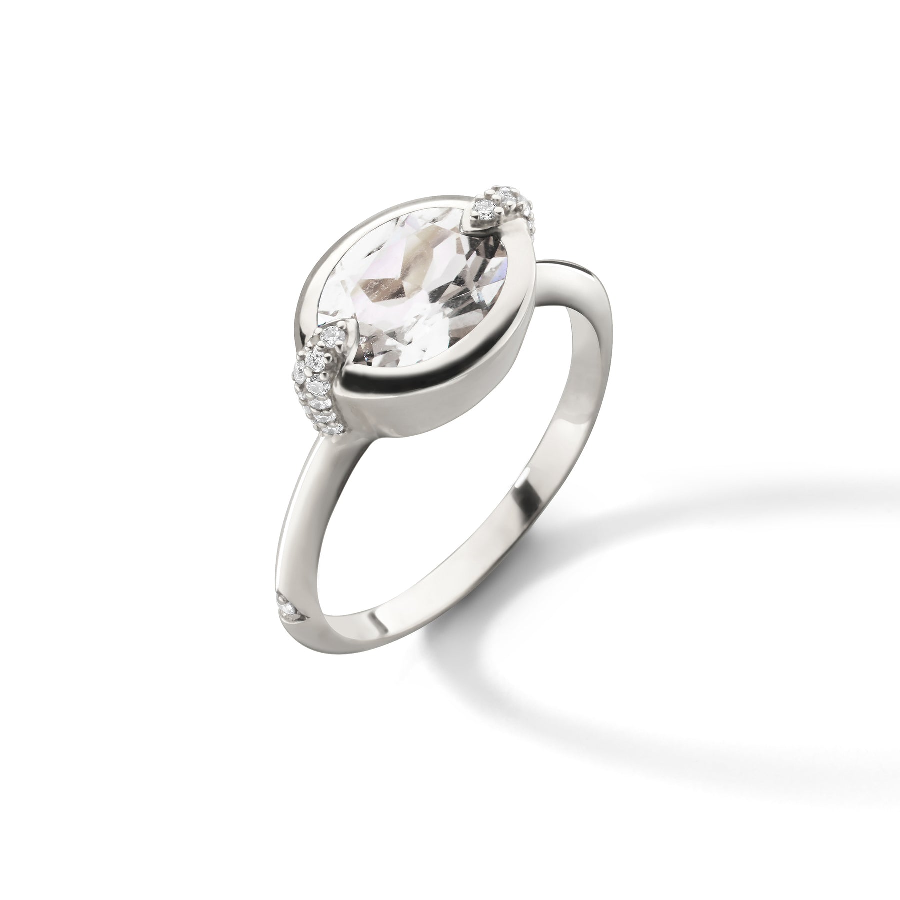 MONICA RICH KOSANN STERLING SILVER ROCK CRYSTAL AND WHITE SAPPHIRE COCKTAIL RING