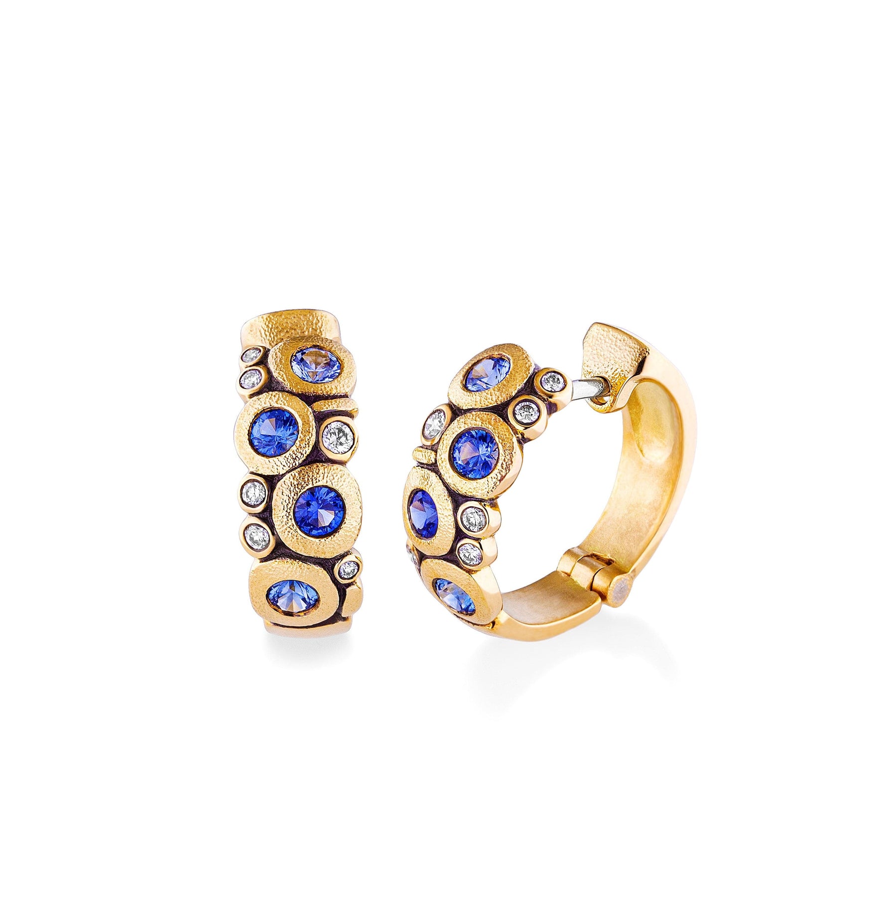 ALEX SEPKUS 18K YELLOW GOLD CANDY HALF HOOP SAPPHIRE EARRINGS