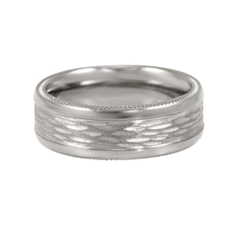 18K White Gold Bark Quoin Edge Wedding Band