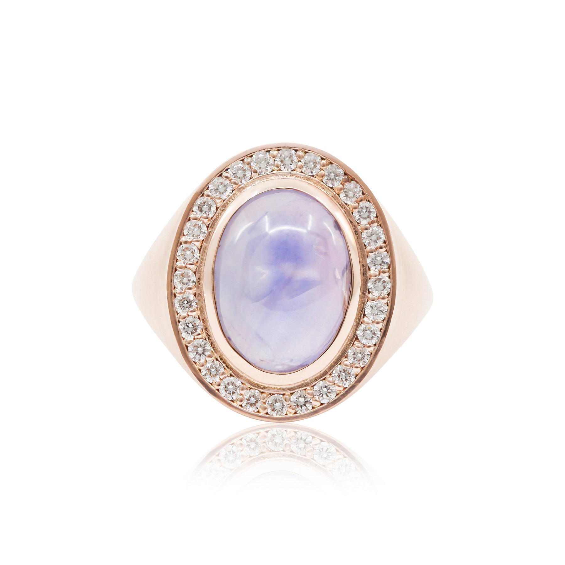 18K ROSE GOLD SIGNET RING WITH AN OVAL CABOCHON PURPLE AND BLUE STAR SAPPHIRE