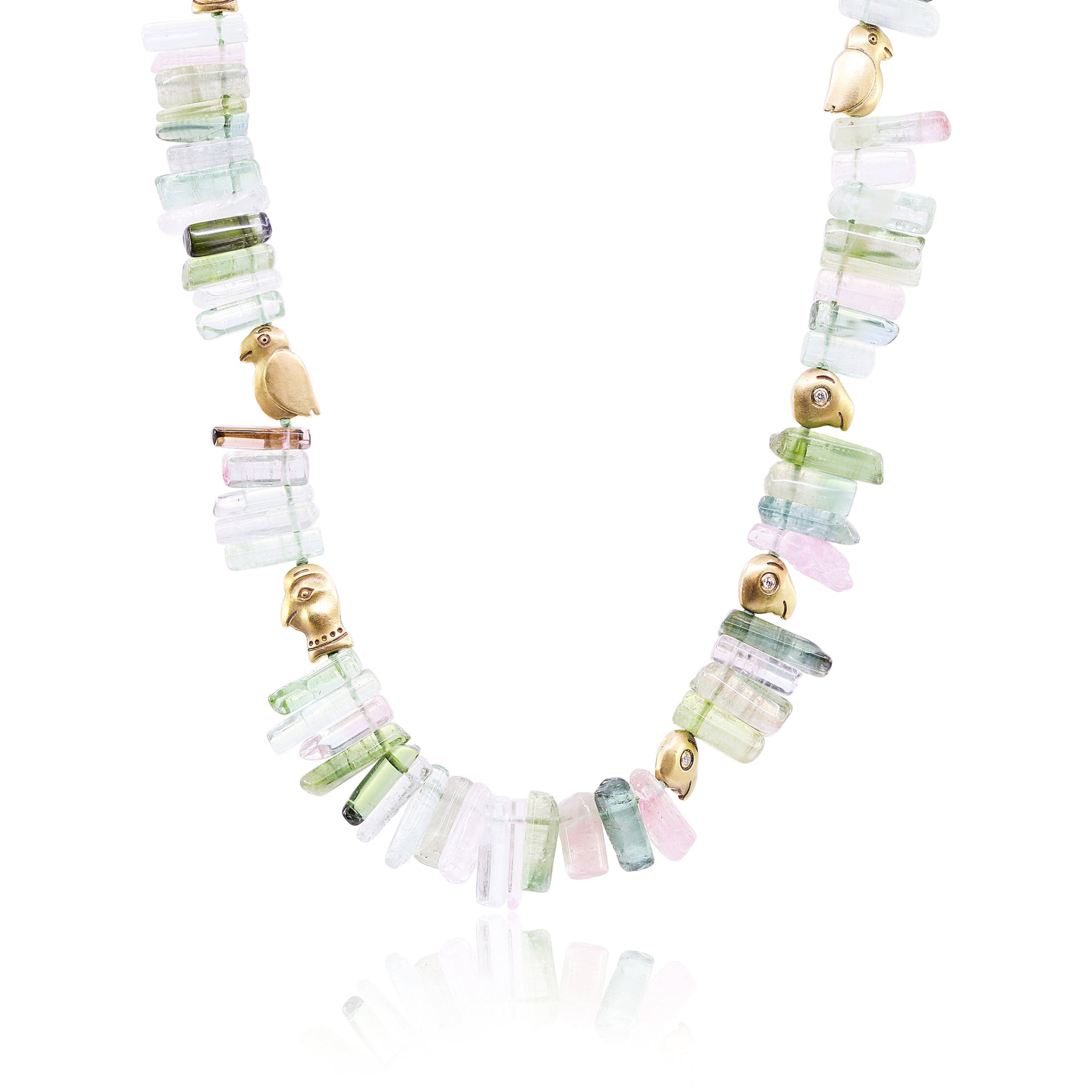 Alex Sepkus 18K yellow gold 18-inch ‘fable animals and strange creatures’ pink and green tourmaline beaded necklace