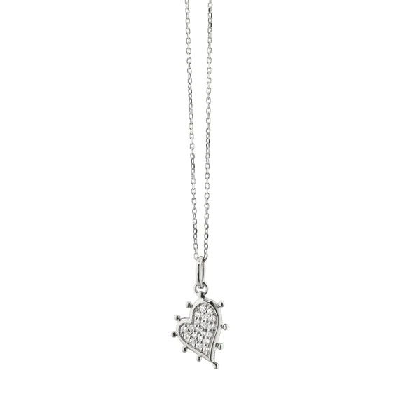 MONICA RICH KOSANN STERLING SILVER WHITE SAPPHIRE BEADED HEART CHARM NECKLACE