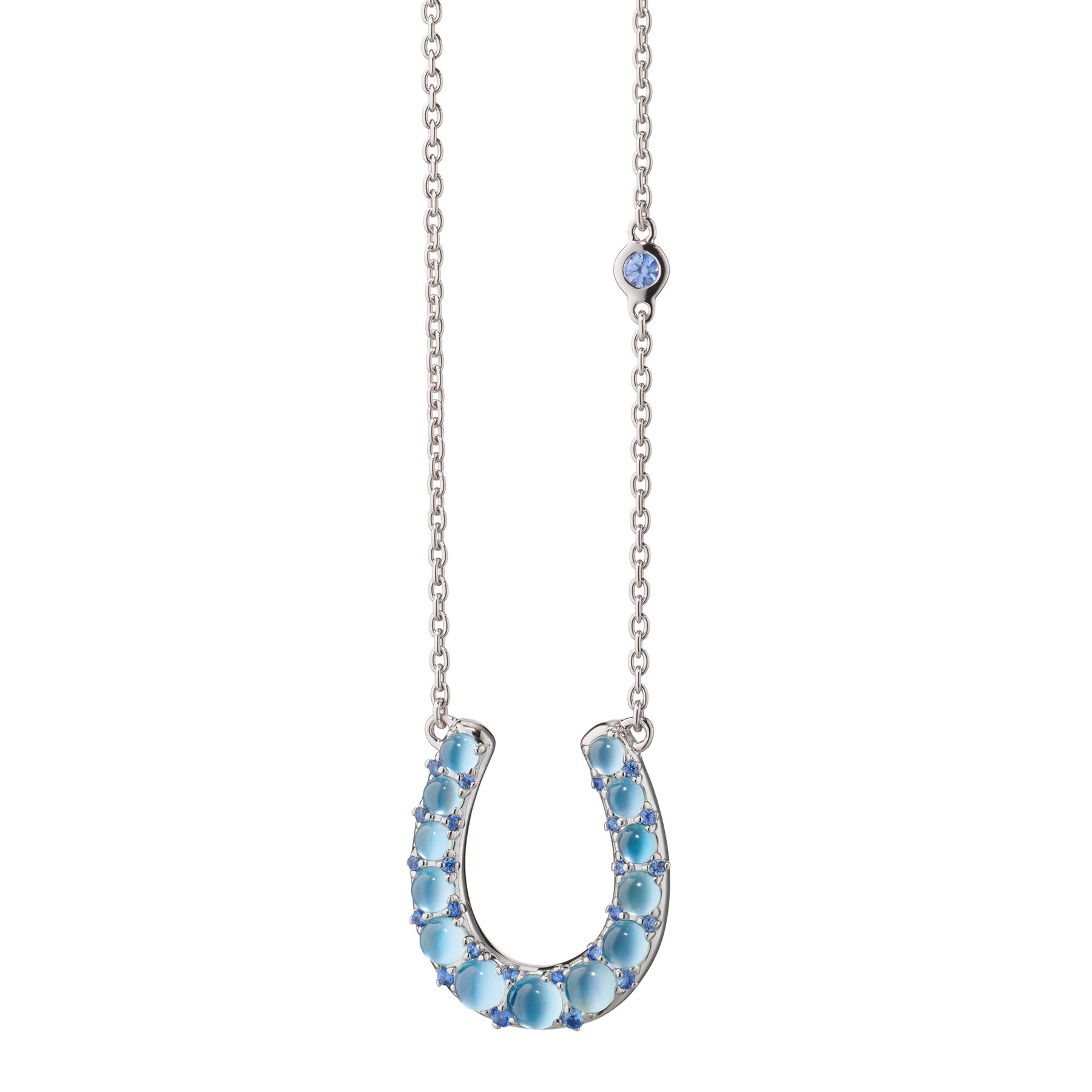 MONICA RICH KOSANN STERLING SILVER MOTHER-OF-PEARL AND SAPPHIRE HORSESHOE CHARM NECKLACE