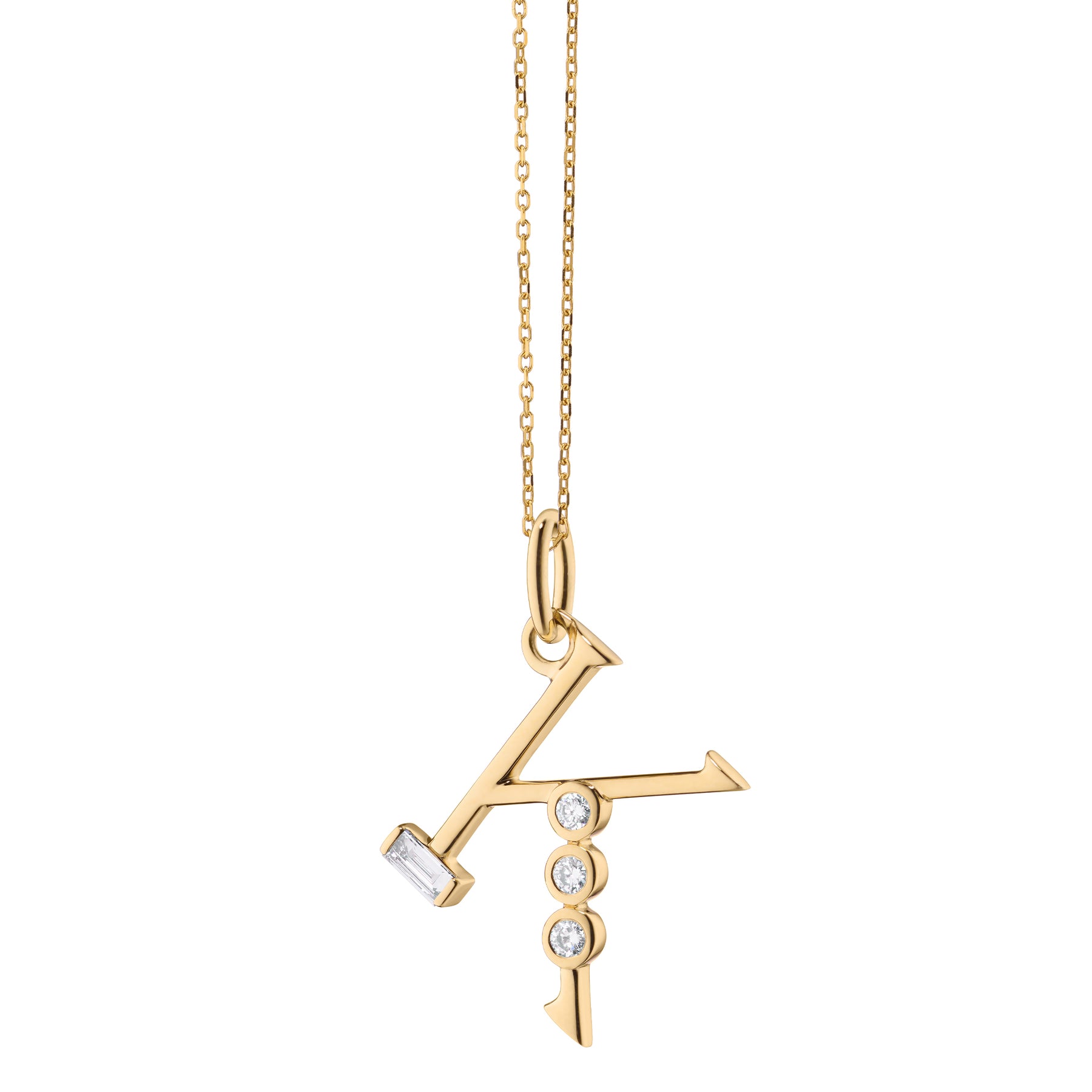 MONICA RICH KOSANN 18K YELLOW GOLD MIXED CUT DIAMOND LETTER K INITIAL CHARM NECKLACE
