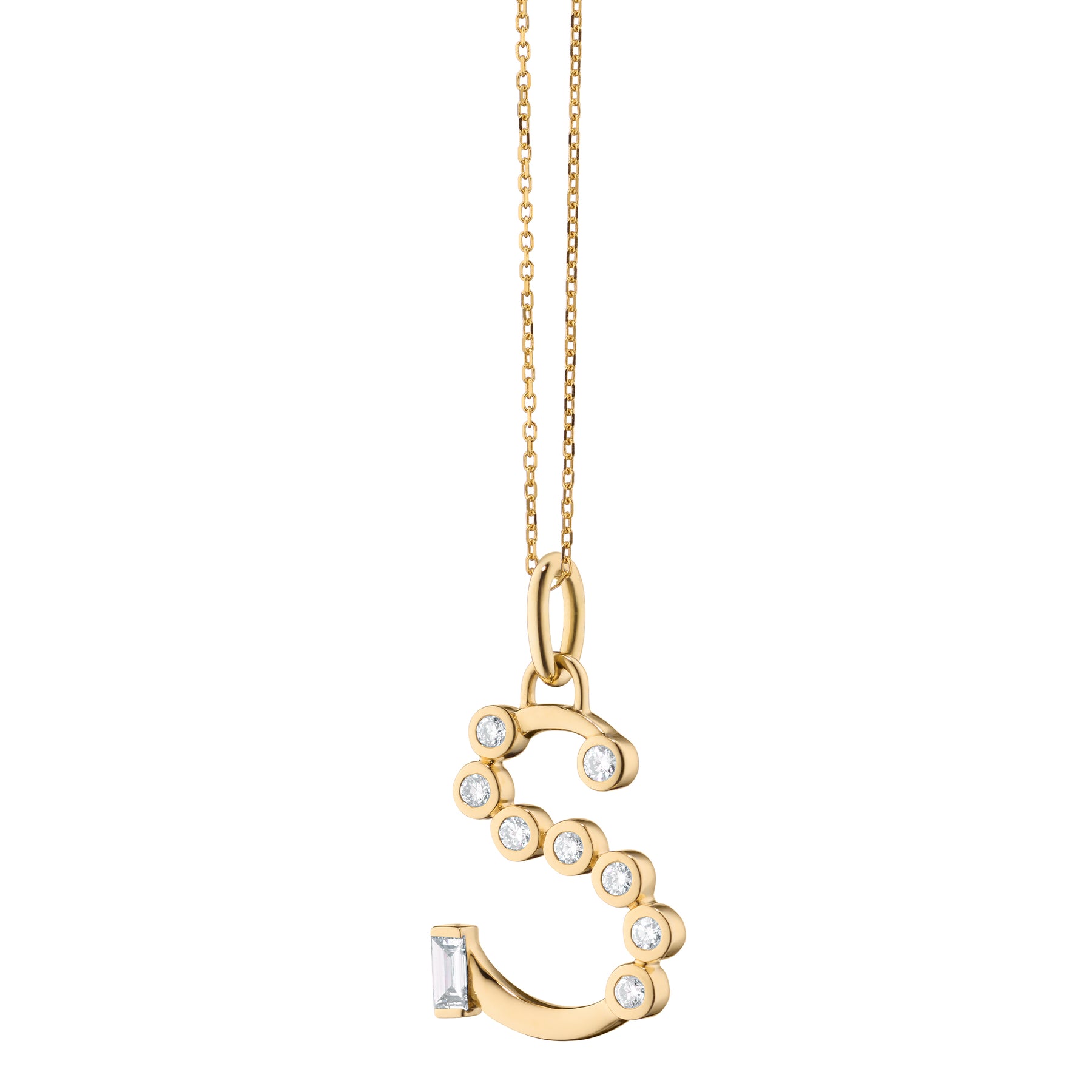MONICA RICH KOSANN 18K YELLOW GOLD MIXED CUT DIAMOND LETTER S INITIAL CHARM NECKLACE