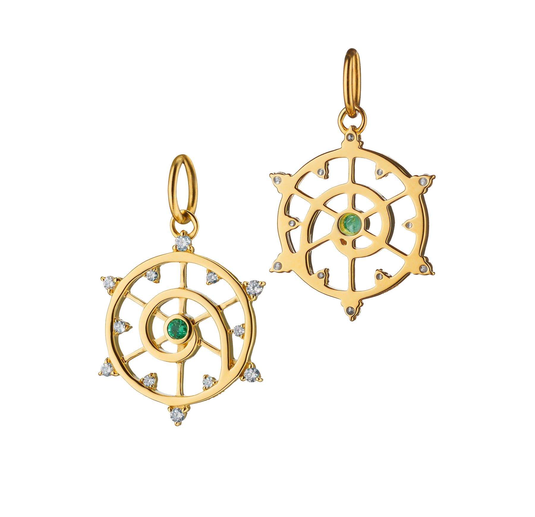 MONICA RICH KOSANN 18K YELLOW GOLD VENUS CHARM WITH DIAMONDS AND EMERALD
