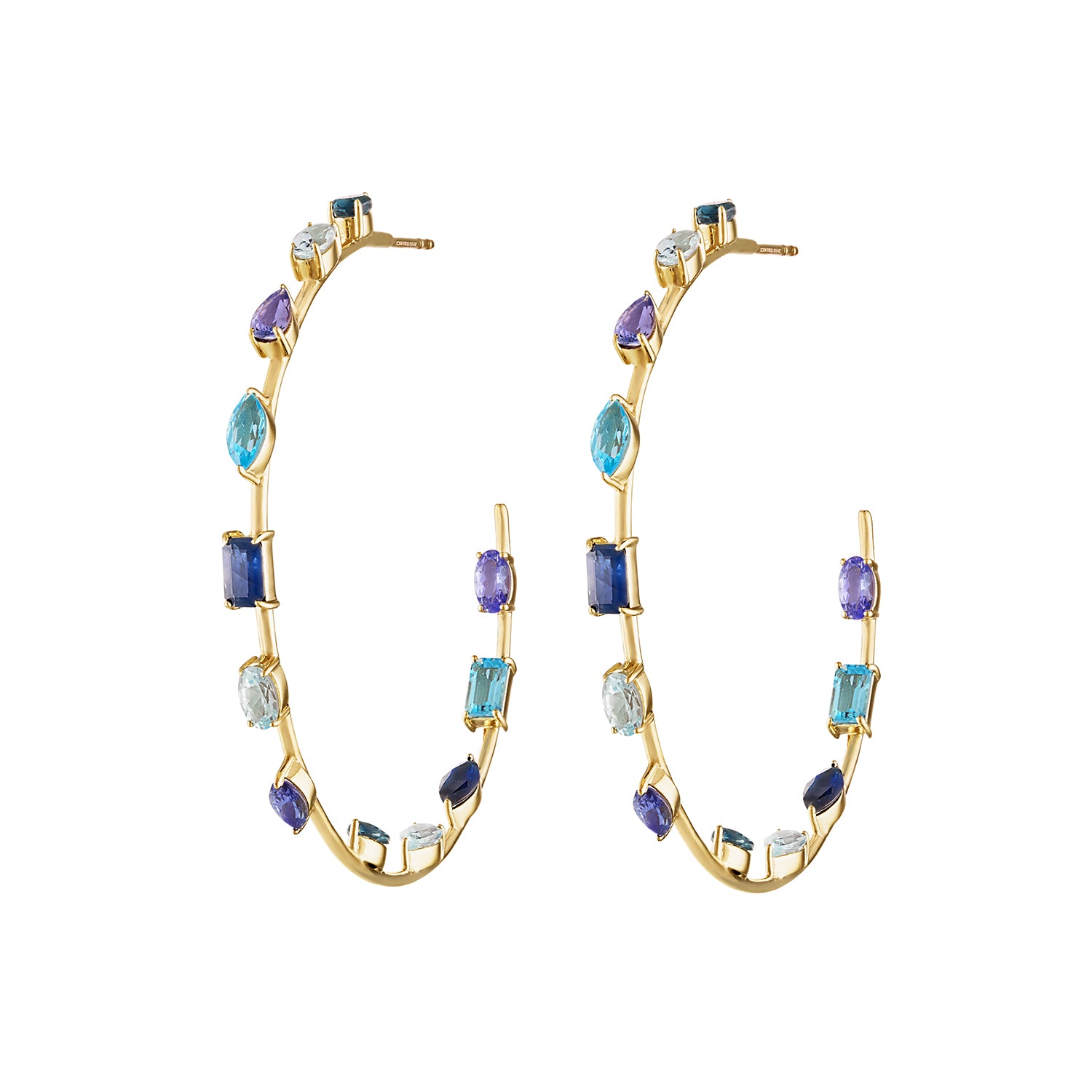 EDEN PRESLEY 14K YELLOW GOLD INSIDE-OUTSIDE GEMSTONE HOOP EARRINGS EDE006-1BLUE-LG