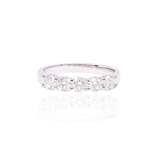 14K WHITE GOLD 5-STONE DIAMOND WEDDING BAND 1.10CTW
