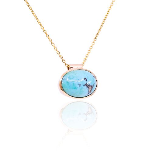 ESTATE JENNY LIN UPCYCLED 14K YELLOW GOLD TURQUOISE SLIDE NECKLACE