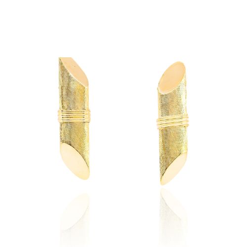 ESTATE JENNY LIN UPCYCLED 18K YELLOW GOLD 1-INCH BAR STUD EARRINGS