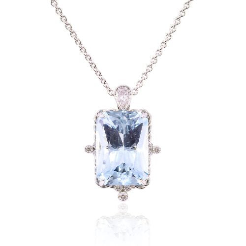 JON ANDERSON 14K WHITE GOLD AQUAMARINE AND DIAMOND STATEMENT PENDANT NECKLACE