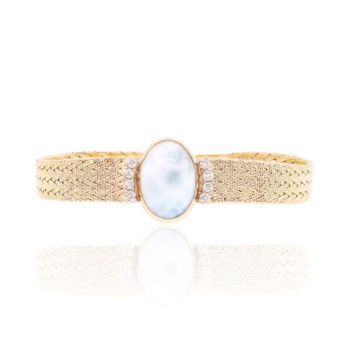 ESTATE JENNY LIN UPCYCLED WOVEN BRACELET WITH DIAMONDS AND LARIMAR