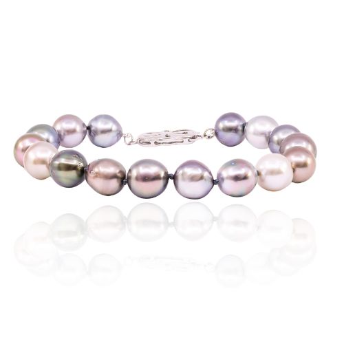 10MM MULTI-COLOR BAROQUE TAHITIAN PEARL BRACELET WITH 18K WHITE GOLD CLASP