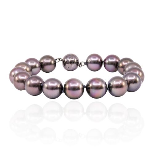 9.9x9.25mm 8inch Tahitian pearl bracelet(16) with black rhodium 14k white gold ball clasp