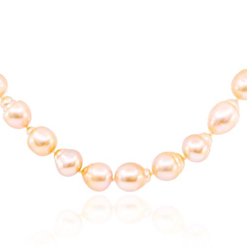 12.8x10mm 18inch golden South Sea baroque pearl necklace(29) with 18k yellow gold LRP clasp