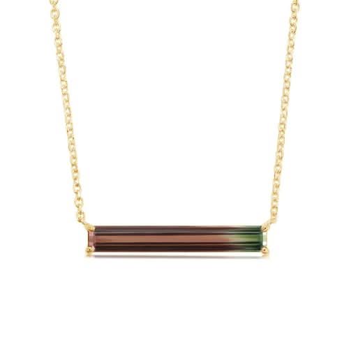 14K YELLOW GOLD EAST-WEST TOURMALINE BAR PENDANT NECKLACE