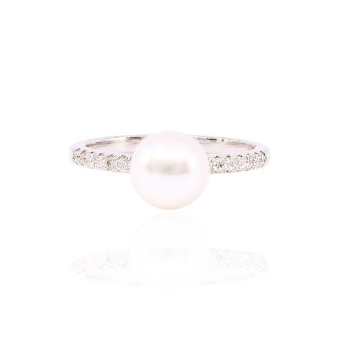 14K WHITE GOLD PEARL DIAMOND RING14K WHITE GOLD CULTURED PEARL AND DIAMOND ACCENT RING