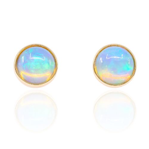 14K YELLOW GOLD 8MM ROUND ETHIOPIAN OPAL STUD EARRINGS
