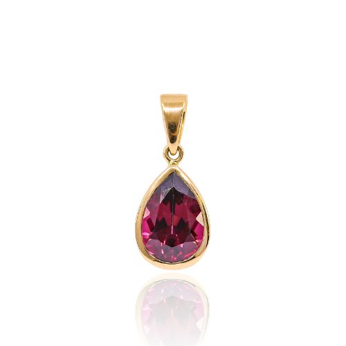 14K YELLOW GOLD TEARDROP RHODOLITE PENDANT