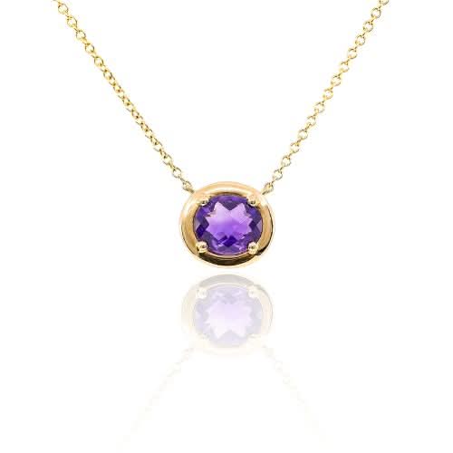 14k yellow gold oval amethyst pendant weighing-1.15ct horizontally set on adjustable 16-18inch cable chain