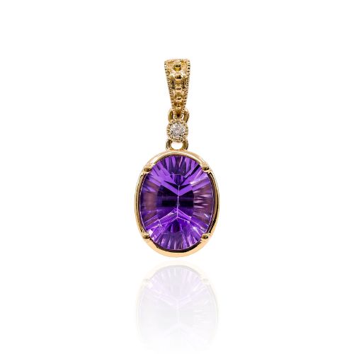 14K ROSE GOLD OVAL AMETHYST PENDANT AND DIAMOND NECKLACE