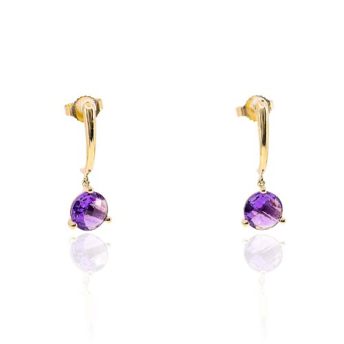 14K YELLOW GOLD AMETHYST DANGLE EARRINGS