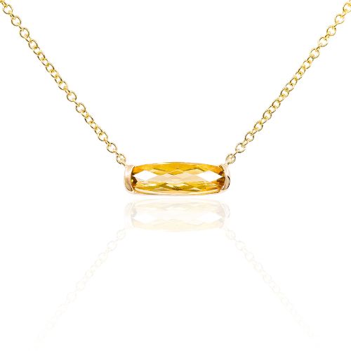 14K YELLOW GOLD THIN CUSHION CUT LIGHT CITRINE PENDANT NECKLACE