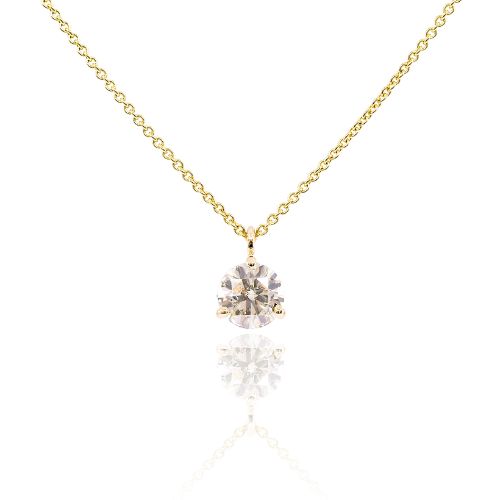 14K YELLOW GOLD 0.87CT ROUND BRILLIANT DIAMOND SOLITAIRE PENDANT NECKLACE