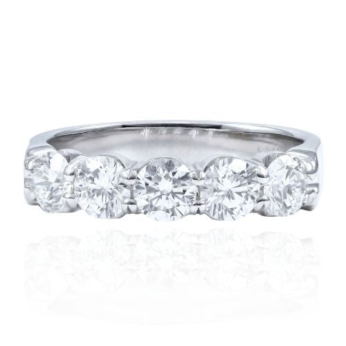14K WHITE GOLD 5-STONE DIAMOND WEDDING BAND 1.23CTW