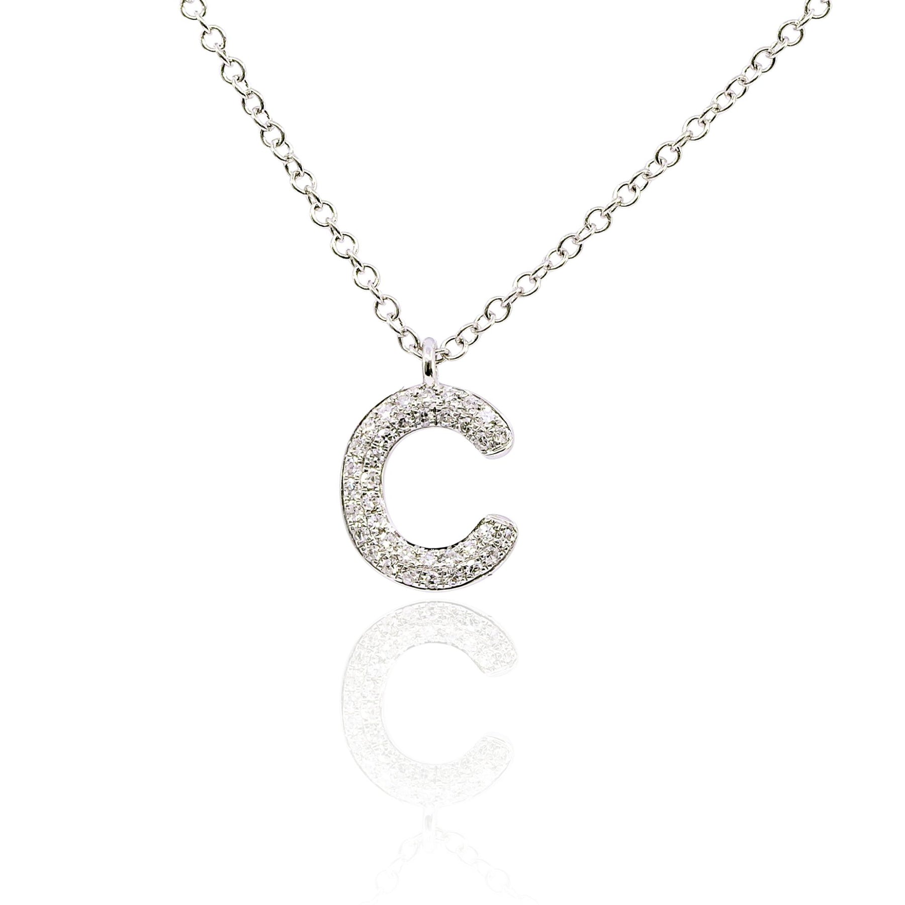 16-18 INCH 14K WHITE GOLD DIAMOND C LETTER INITIAL NECKLACE