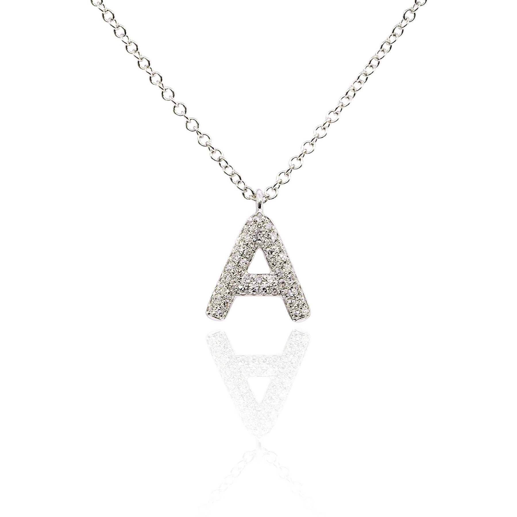 SHY CREATION 14K WHITE GOLD DIAMOND A LETTER INITIAL NECKLACE