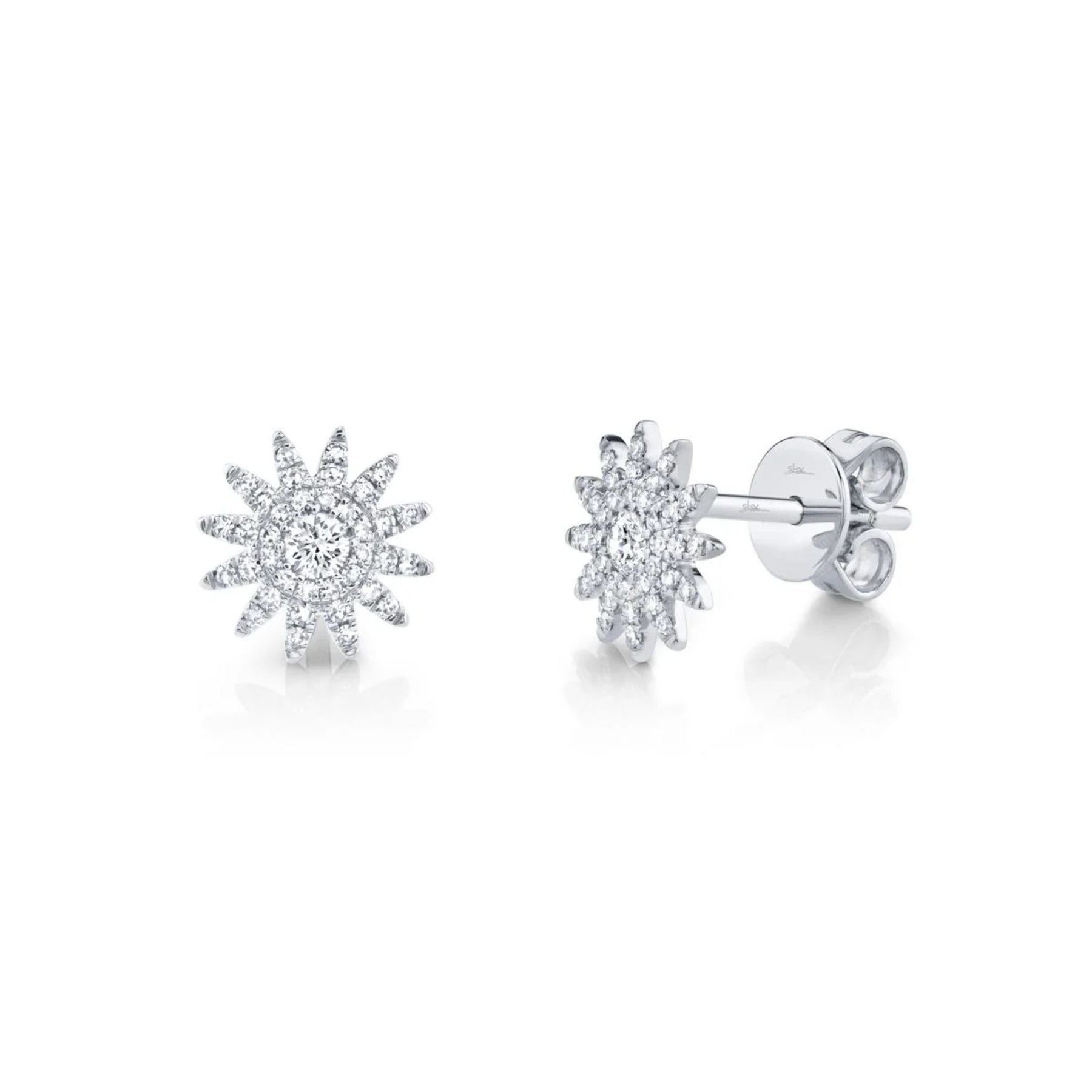 SHY CREATION 14K WHITE GOLD PAVE DIAMOND STARBURST STUD EARRINGS