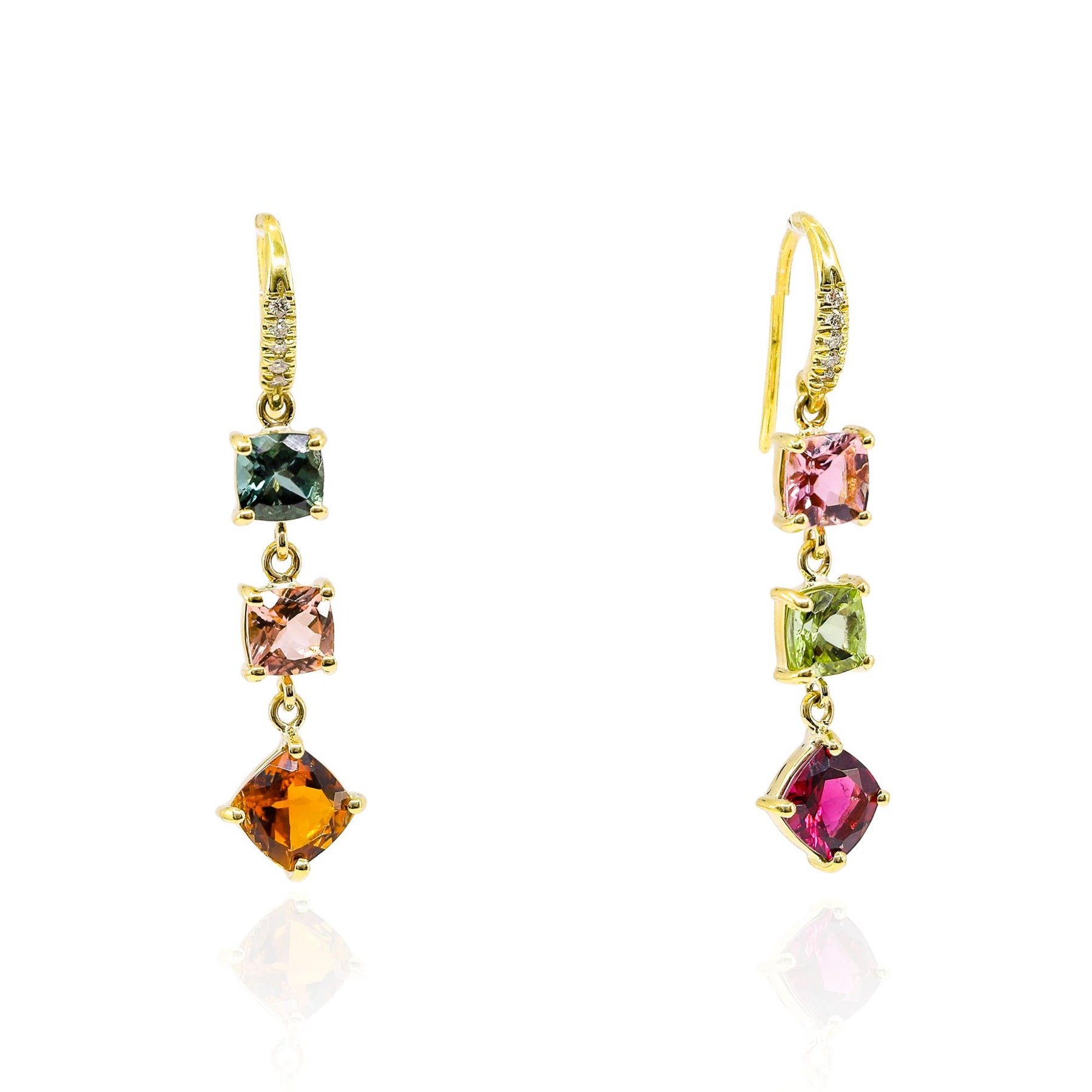 LAUREN K 18K YELLOW GOLD TOURMALINE AND DIAMOND DANGLE EARRINGS