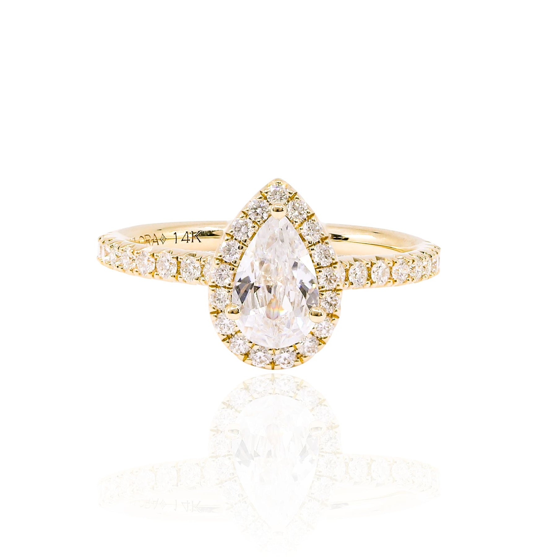 VLORA 14K YELLOW GOLD PEAR-SHAPE DIAMOND HALO ENGAGEMENT RING WITH ACCENTS - SETTING ONLY