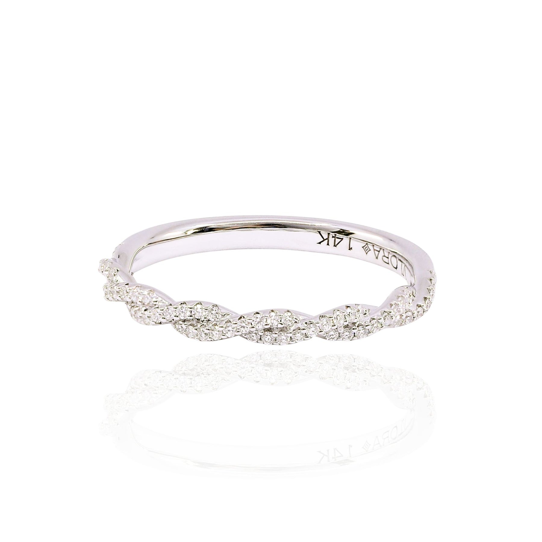14K WHITE GOLD TWISTED PAVE DIAMOND WEDDING BAND 0.18CTW