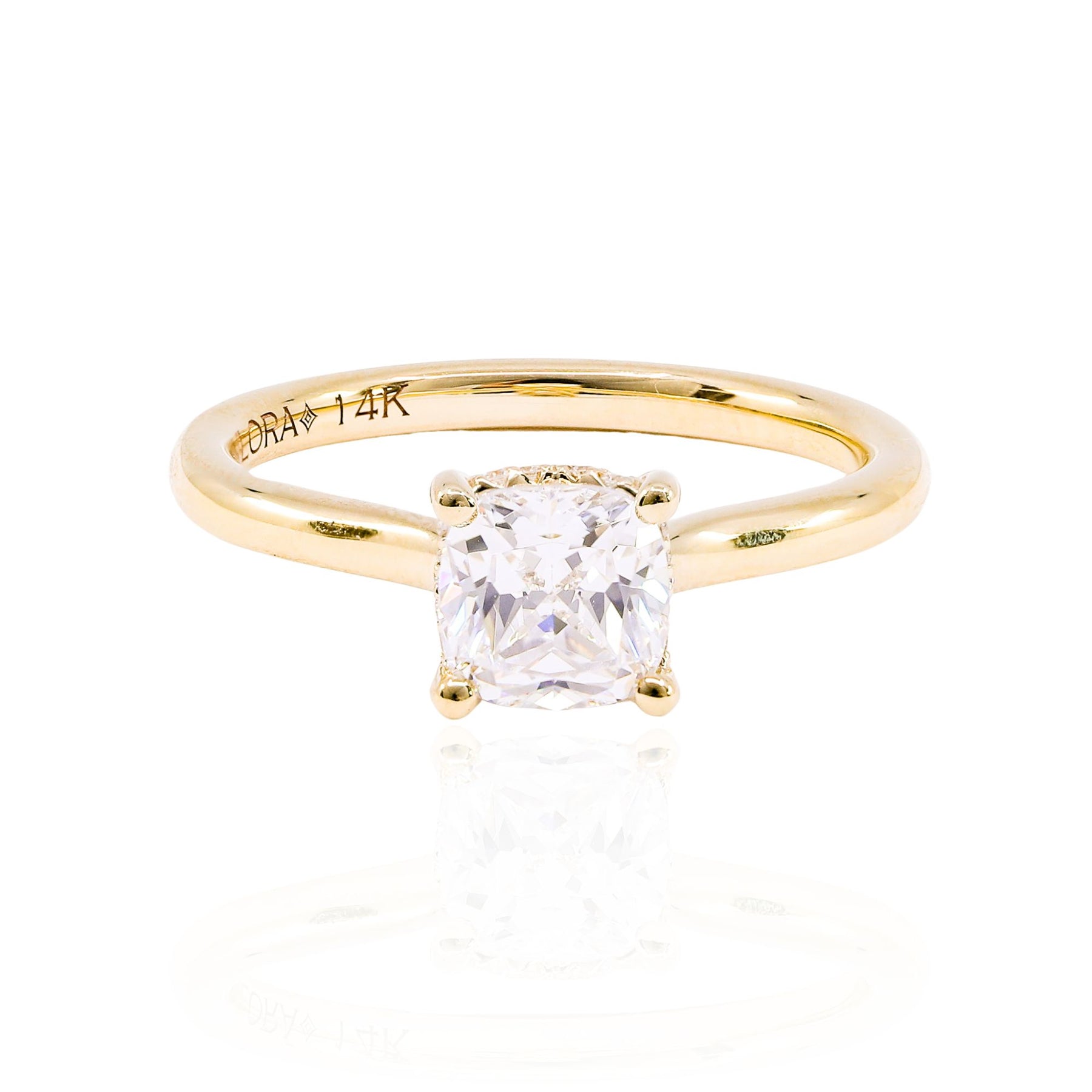 VLORA 14K YELLOW GOLD CUSHION-CUT ENGAGEMENT RING WITH HIDDEN HALO - SETTING ONLY
