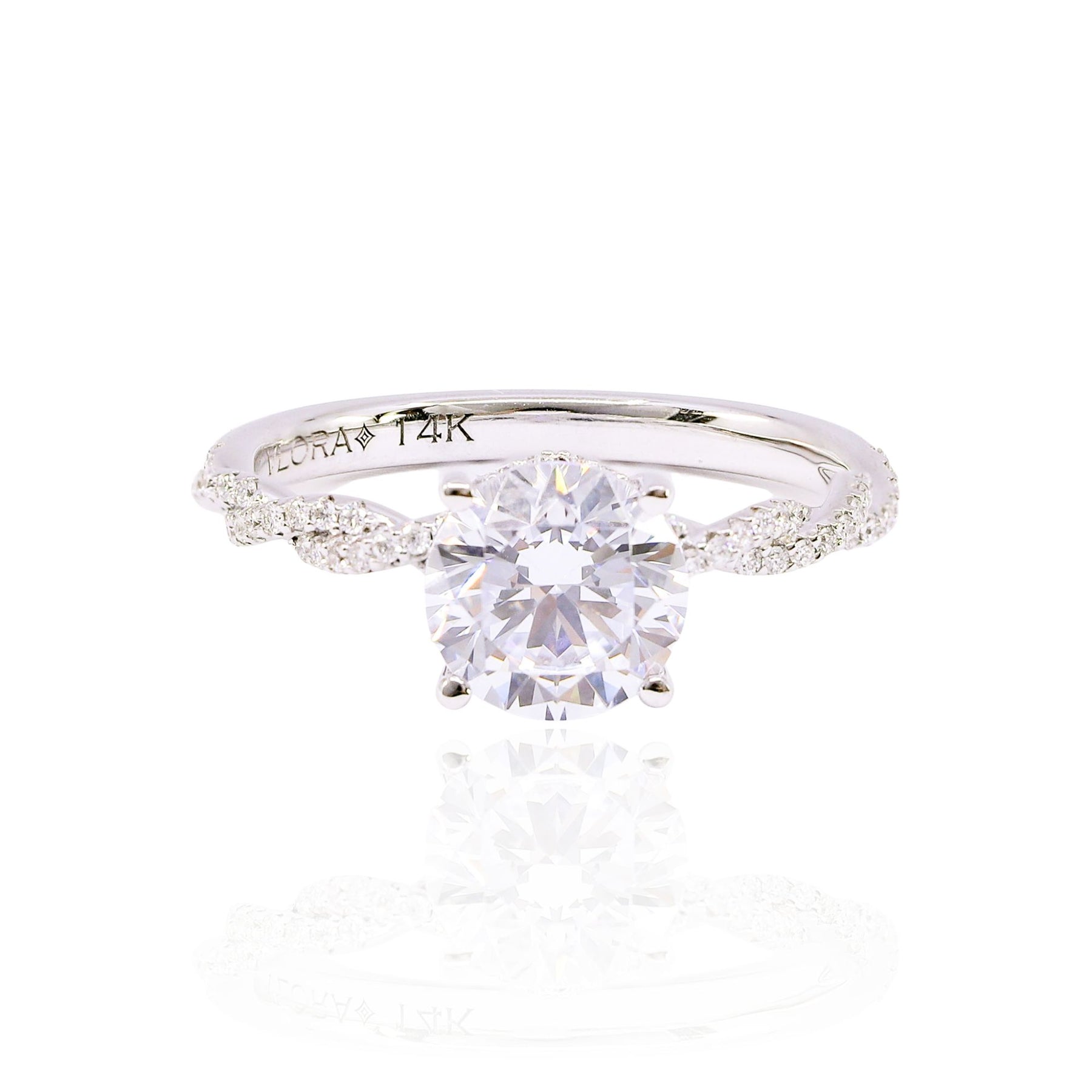 VLORA 14K WHITE GOLD TWISTED PAVE DIAMOND ENGAGEMENT RING WITH HIDDEN HALO - SETTING ONLY