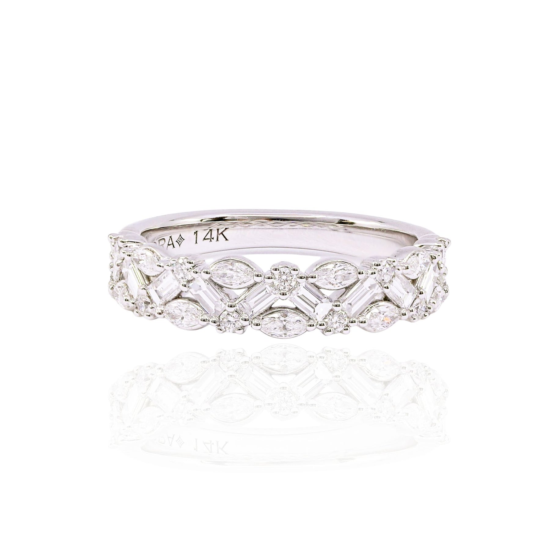 14K WHITE GOLD MIXED CUT DIAMOND WEDDING BAND 0.85CTW
