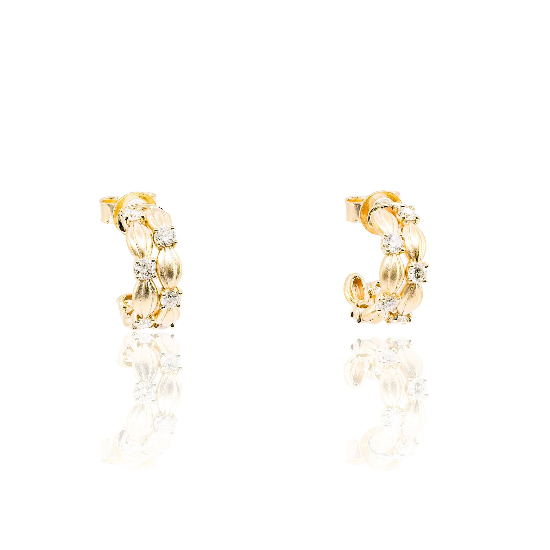 VLORA SANDBLAST FINISH 14K YELLOW GOLD DIAMOND HOOP EARRINGS