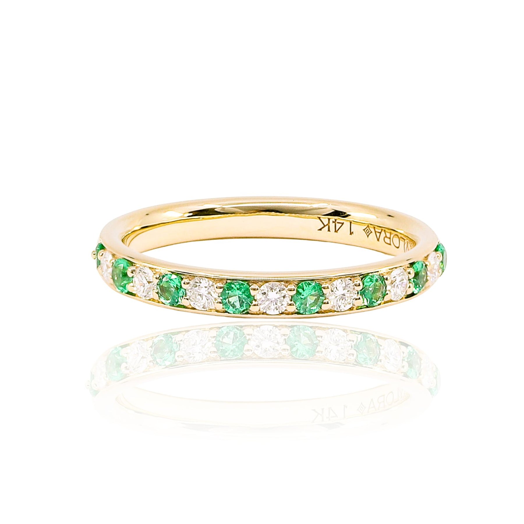 VLORA 14K YELLOW GOLD EMERALD AND DIAMOND ANNIVERSARY BAND