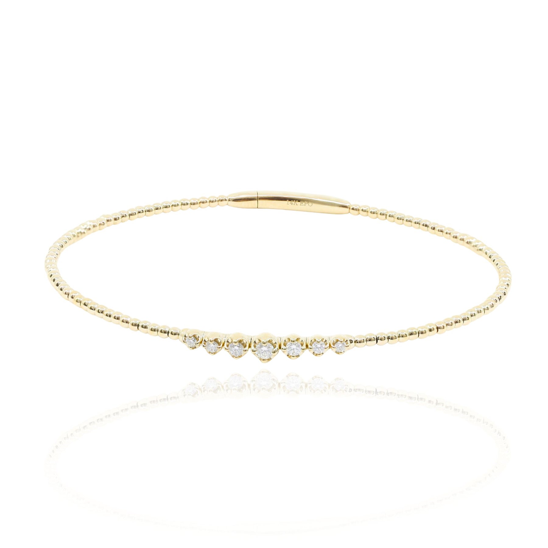 14K YELLOW GOLD FLEXIBLE BEADED DIAMOND BANGLE BRACELET
