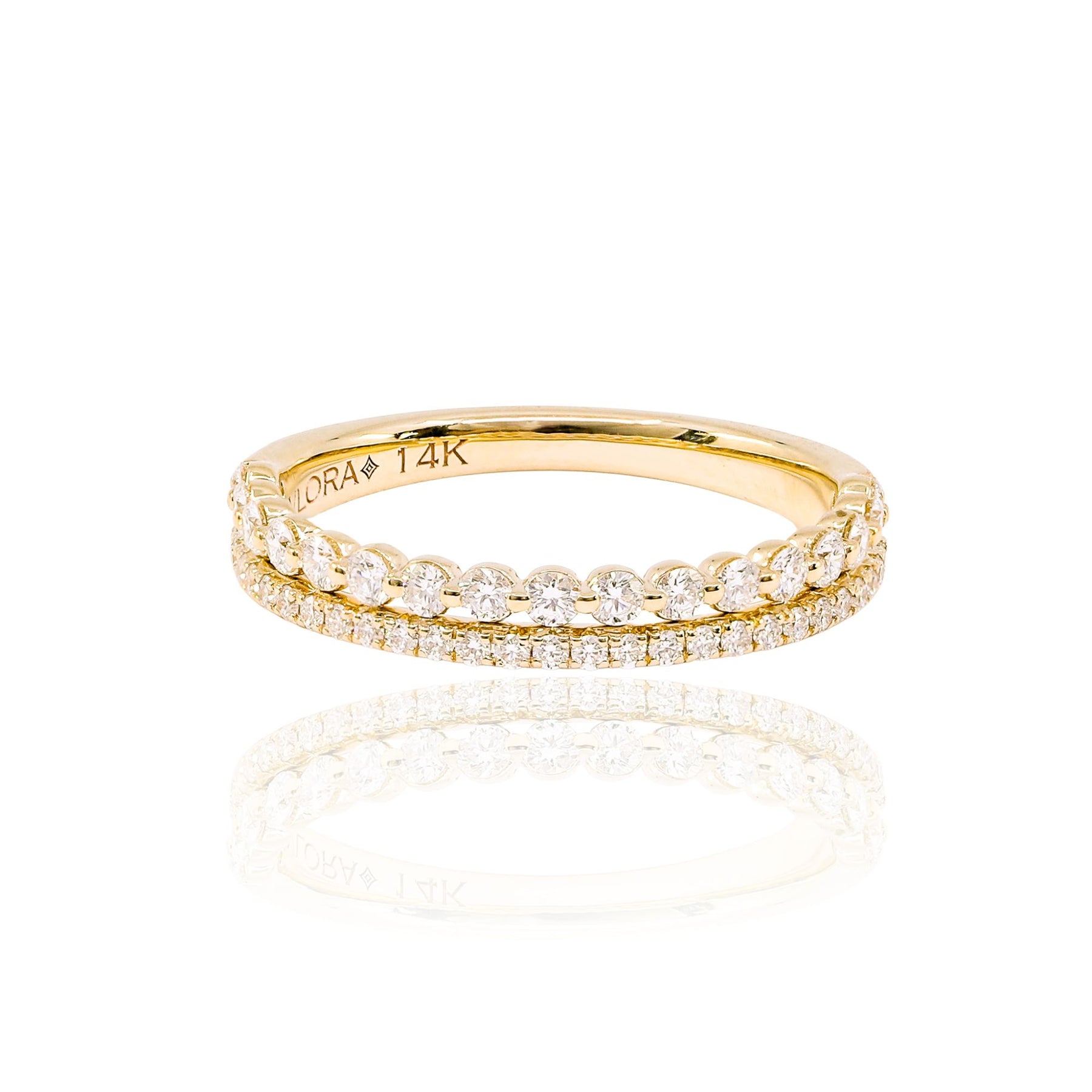 14K YELLOW GOLD PAVE DOUBLE ROW WEDDING BAND 0.51CTW