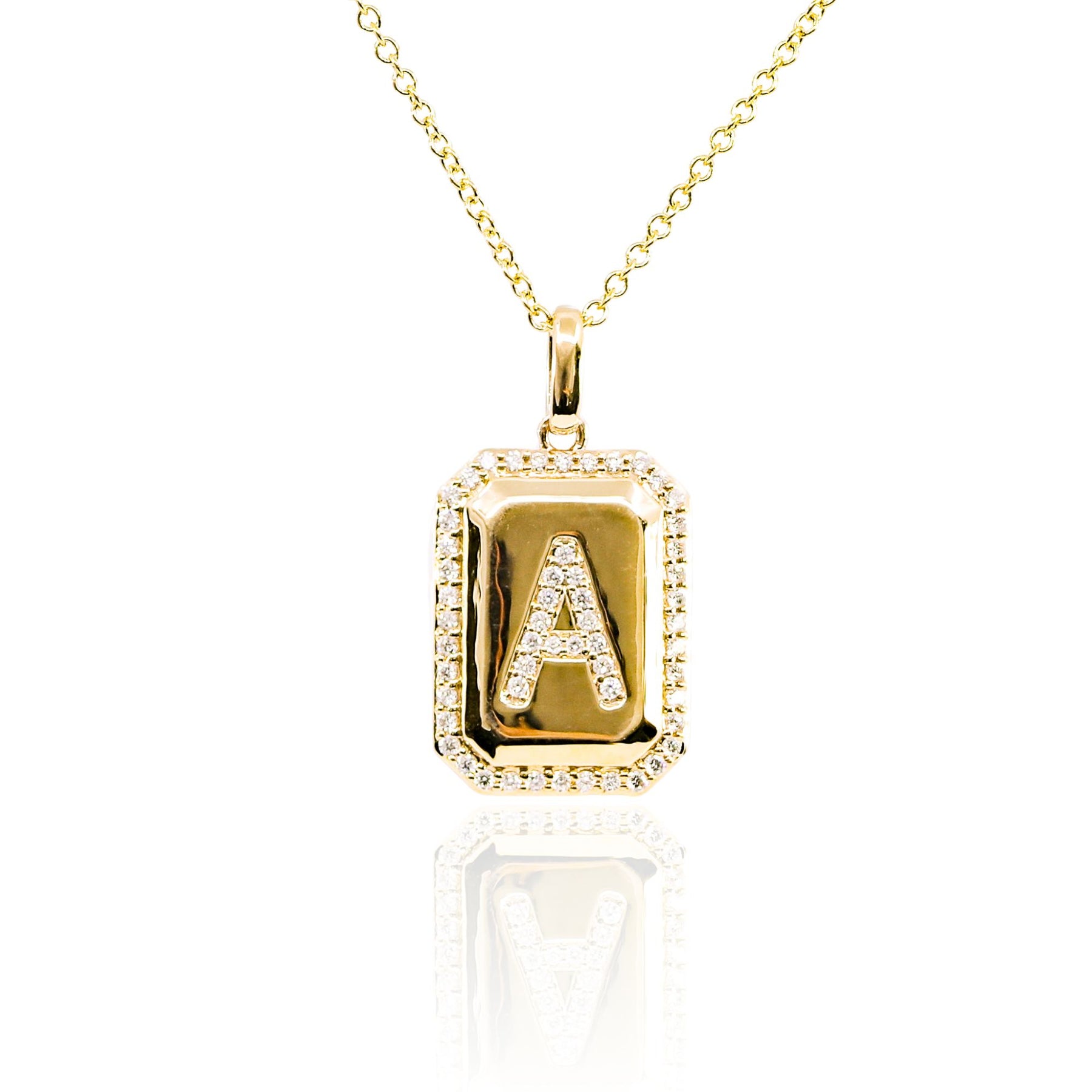 VLORA 14K YELLOW GOLD AMULETA PAVE DIAMOND A INITIAL NECKLACE