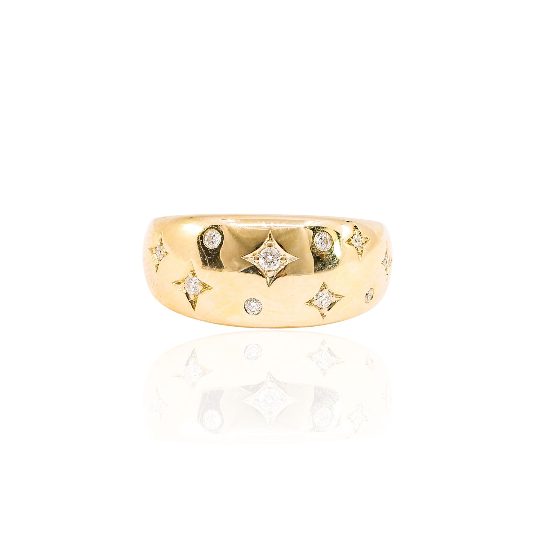 VLORA 14K YELLOW GOLD ESTRELLA DIAMOND STAR DOME RING 0.16CTW