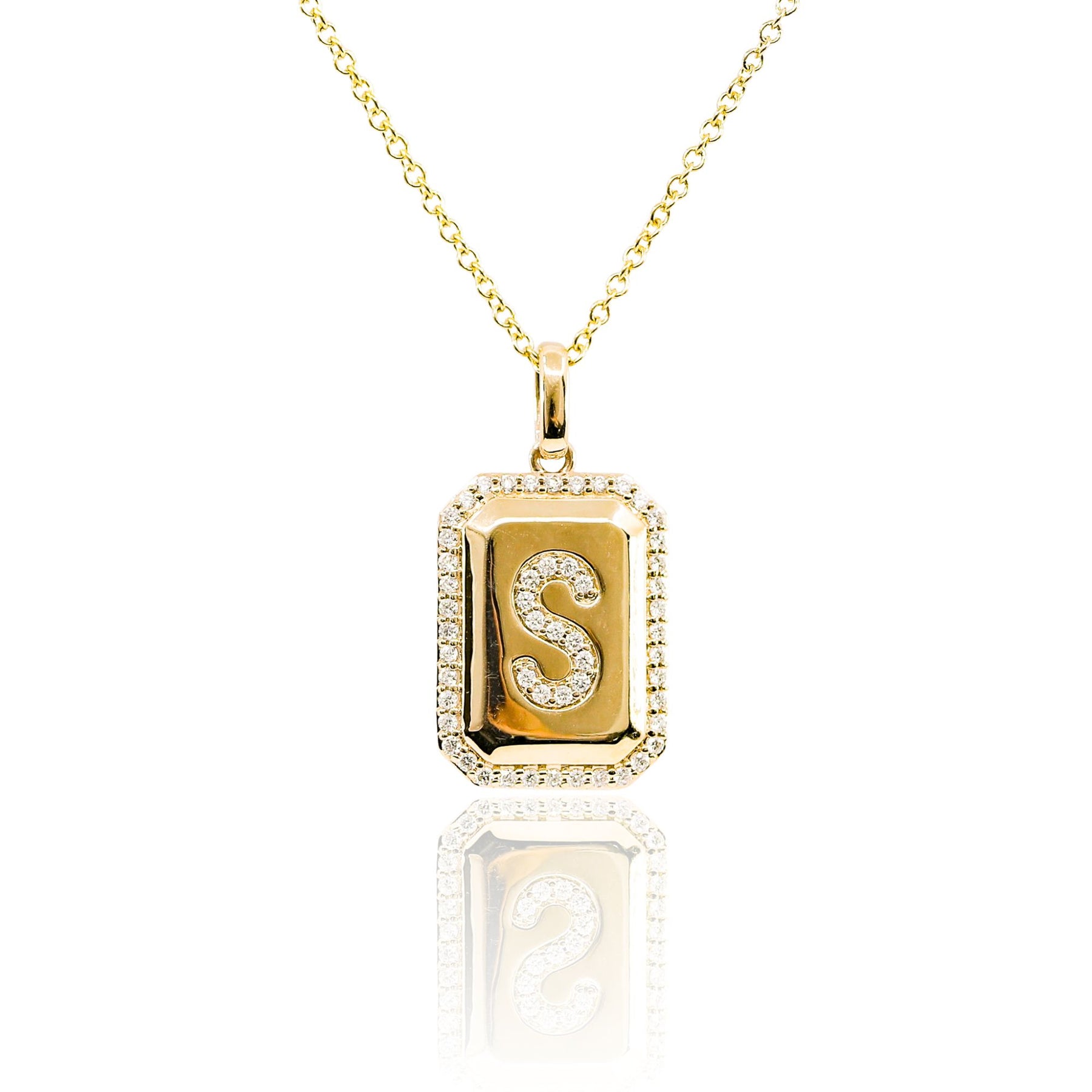 14K YELLOW GOLD PAVE DIAMOND LETTER S INITIAL NECKLACE
