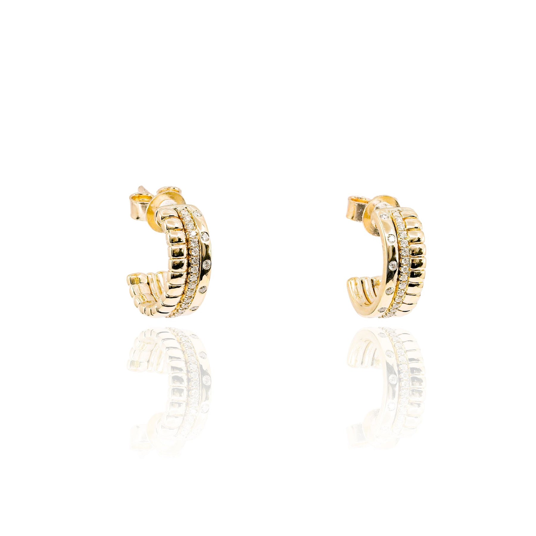 14K YELLOW GOLD C-HOOP PAVE DIAMOND EARRINGS
