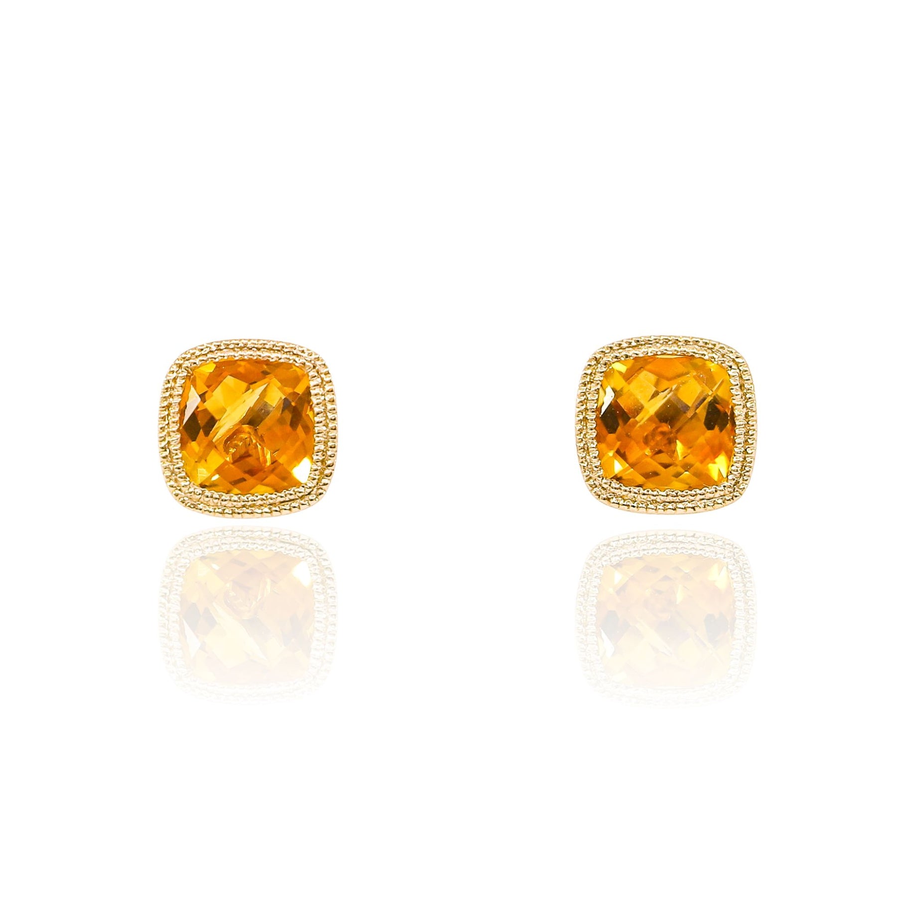 14K YELLOW GOLD BEZEL CUSHION CITRINE STUD EARRINGS